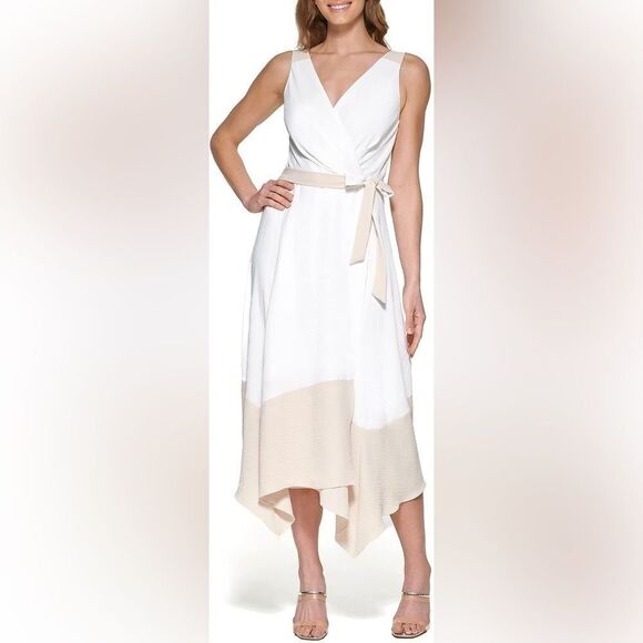 Dkny Plus Womens Size Colorblocked Faux-Wrap Dress size 14 new - Picture 6 of 13